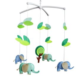 Baby Crib Mobile Green Blue Elephants Forest Handmade Musical Mobile Baby Shower Gift Nursery Decor