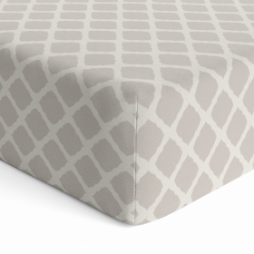 B & N Printed Percale Fitted Crib Sheet (Color: Beige Lattice)