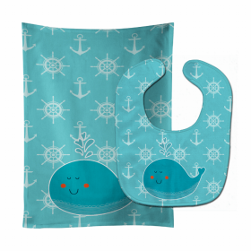 Fish Baby Bib & Burp Cloth (Color: Whales, size: 11 x 18)