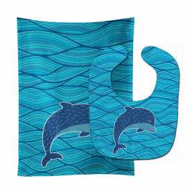 Dolphin Baby Bib & Burp Cloth (Color: Dolphins, size: 11 x 18)