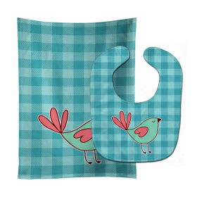 Bird on Plaid Baby Bib & Burp Cloth (Color: Blue Birds, size: 11 x 18)