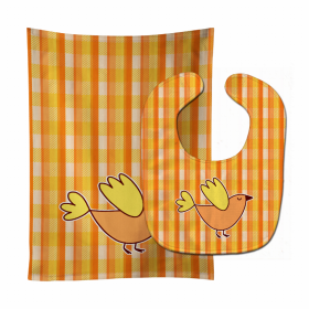 Bird on Plaid Baby Bib & Burp Cloth (Color: Orange Birds, size: 11 x 18)