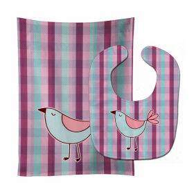 Bird on Plaid Baby Bib & Burp Cloth (Color: Purple Birds, size: 11 x 18)