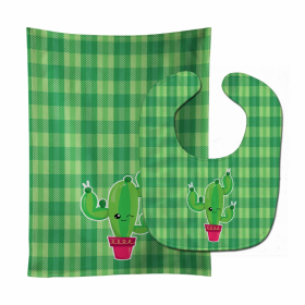 Plaid Flower Baby Bib & Burp Cloth (Color: Cactus, size: 11 x 18)