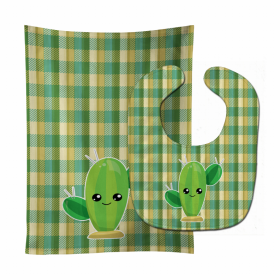 Plaid Flower Baby Bib & Burp Cloth (Color: Cactus1, size: 11 x 18)