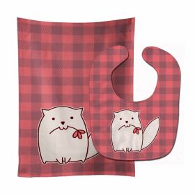 Plaid Animal Baby Bib & Burp Cloth (Color: Pink Cats, size: 11 x 18)