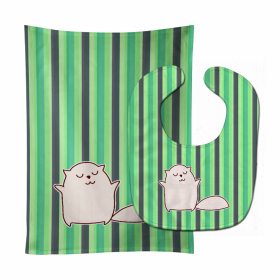 Plaid Animal Baby Bib & Burp Cloth (Color: Green Cats, size: 11 x 18)