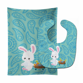 Easter Baby Bib & Burp Cloth (Color: Rabbit Paisley Blue, size: 11 x 18)