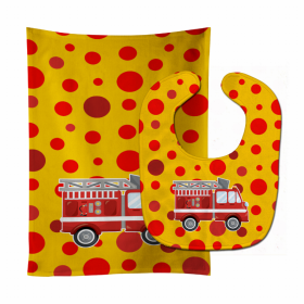 Fireman Baby Bib & Burp Cloth (Color: Firetruck Baby, size: 11 x 18)