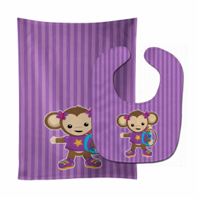 Monkey Baby Bib & Burp Cloth (Color: Monkeys with Backpack, size: 11 x 18)