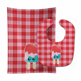 Ice Pop Baby Bib & Burp Cloth (Color: Popcicle Face Gingham, size: 11 x 18)