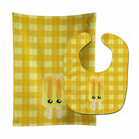 Ice Pop Baby Bib & Burp Cloth (Color: Popcicle Face Gingham Yellow, size: 11 x 18)