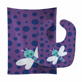 Insect Baby Bib & Burp Cloth (Color: Dragonfly on Purple Polkadots, size: 11 x 18)