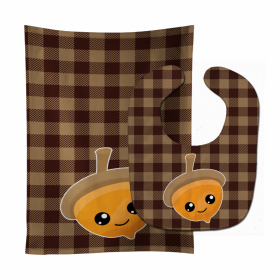 Fall Baby Bib & Burp Cloth (Color: Fall Acorn on Gingham, size: 11 x 18)