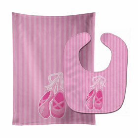 Girl Baby Bib & Burp Cloth (Color: Ballet Shoes on Stripes, size: 11 x 18)