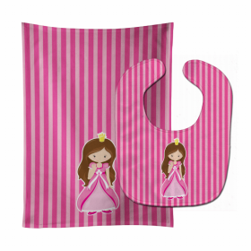 Girl Princess Baby Bib & Burp Cloth (Color: Brunette Girl Princess, size: 11 x 18)