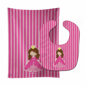 Girl Princess Baby Bib & Burp Cloth (Color: Brunette Girl Princess Grace, size: 11 x 18)