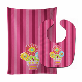 Flower Baby Bib & Burp Cloth (Color: Flower Pot Pink, size: 11 x 18)