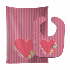 Hearts Baby Bib & Burp Cloth (Color: Heart and Flowers, size: 11 x 18)