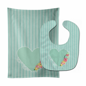 Hearts Baby Bib & Burp Cloth (Color: Heart and Flowers #2, size: 11 x 18)