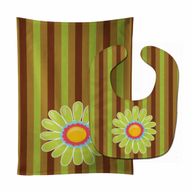 Flower Baby Bib & Burp Cloth (Color: Heart Flower Green #2, size: 11 x 18)