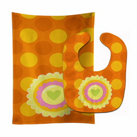 Flower Baby Bib & Burp Cloth (Color: Heart Flower Orange, size: 11 x 18)