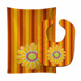 Flower Baby Bib & Burp Cloth (Color: Heart Flower Orange #2, size: 11 x 18)