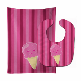 Ice Cream Baby Bib & Burp Cloth (Color: Ice Cream Cone Pink, size: 11 x 18)