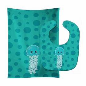 Ocean Baby Bib & Burp Cloth (Color: Blue Jellyfish, size: 11 x 18)