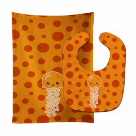 Ocean Baby Bib & Burp Cloth (Color: Orange Jellyfish, size: 11 x 18)