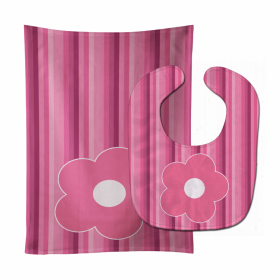 Flower Baby Bib & Burp Cloth (Color: Pink Stripes, size: 11 x 18)