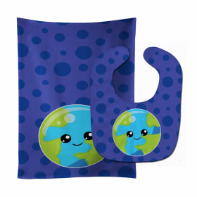 Planets Baby Bib & Burp Cloth (Color: Earth, size: 11 x 18)