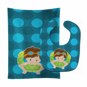 Summer Baby Bib & Burp Cloth (Color: Pool Brunette Boy in Tube, size: 11 x 18)