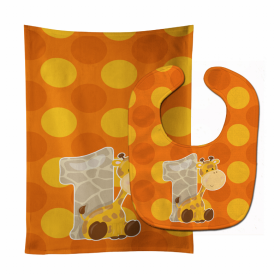 Zoo Animal Baby Bib & Burp Cloth (Color: Month 1 Giraffe, size: 11 x 18)